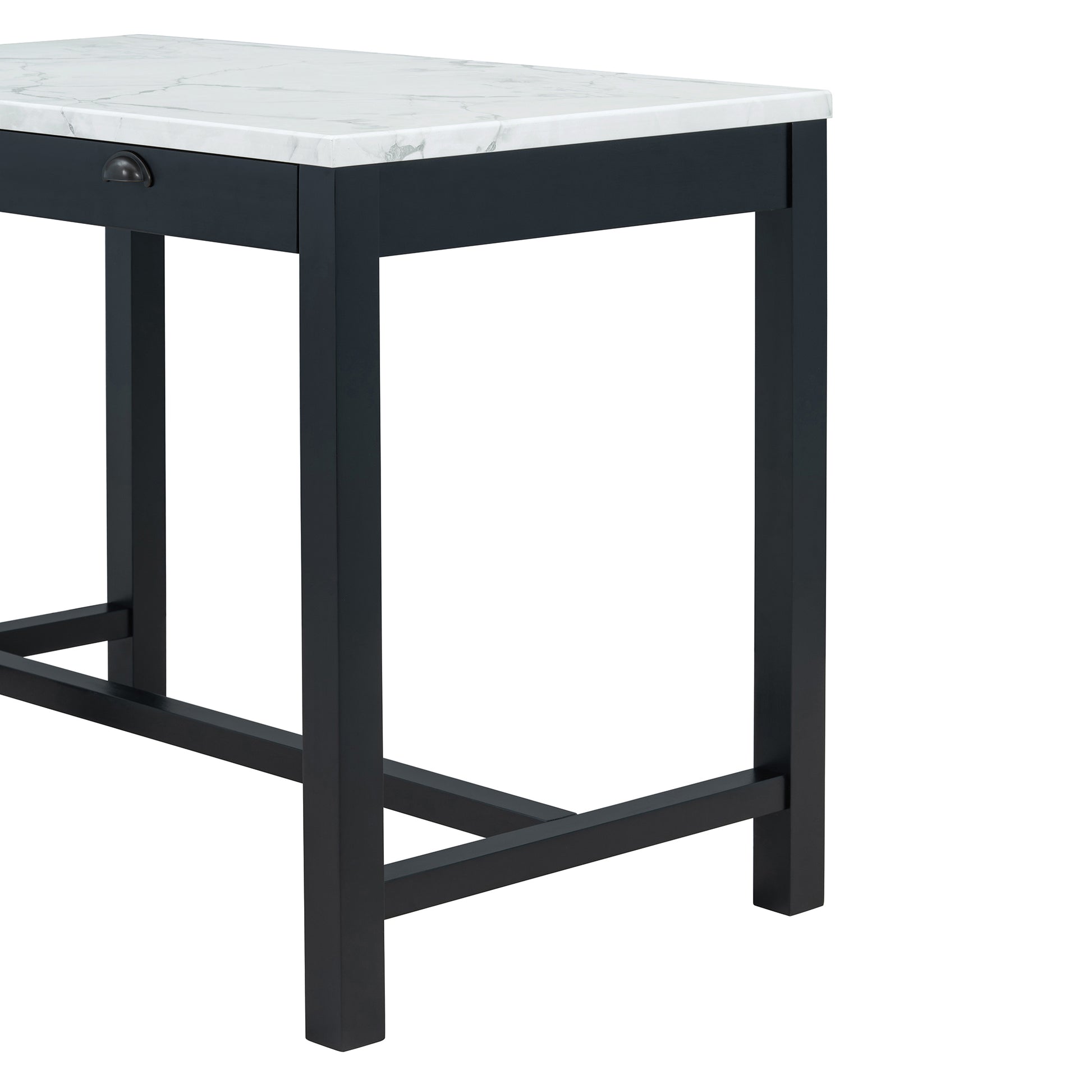 3 Piece Modern Faux Marble Versatile Bar Table Set With Storage Drawers And Padded Stools, Ideal For Space Saving Dining Nooks Or Small Kitchens Black Black Solid Wood Mdf