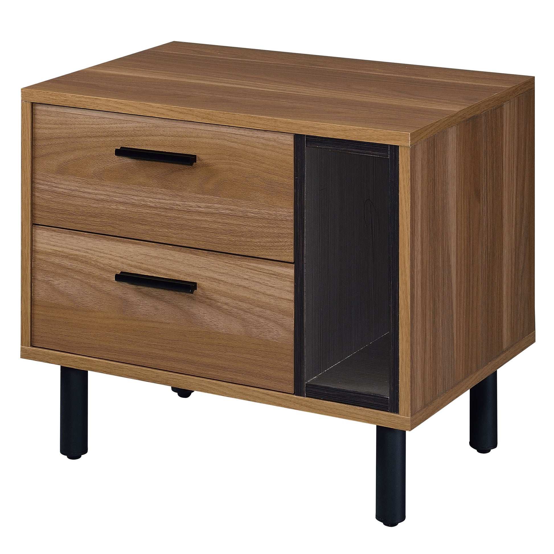Brown Oak And Black 2 Drawer Nightstand Brown Black 2 Drawers Bedroom Rectangle Industrial Drawers Wood Metal