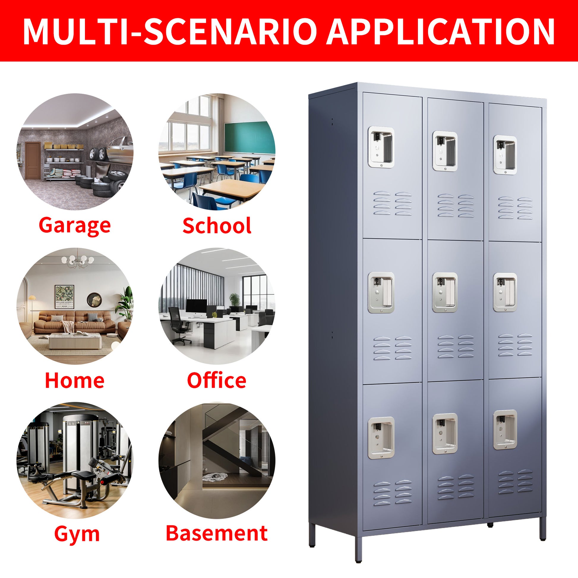 9 Door 72"H Metal Lockers With Lock For Employees,School,Office,Gym,Bedroom,Storage Locker Cabinet,Gray,Assembly Required Gray Gym Modern Metal Metal