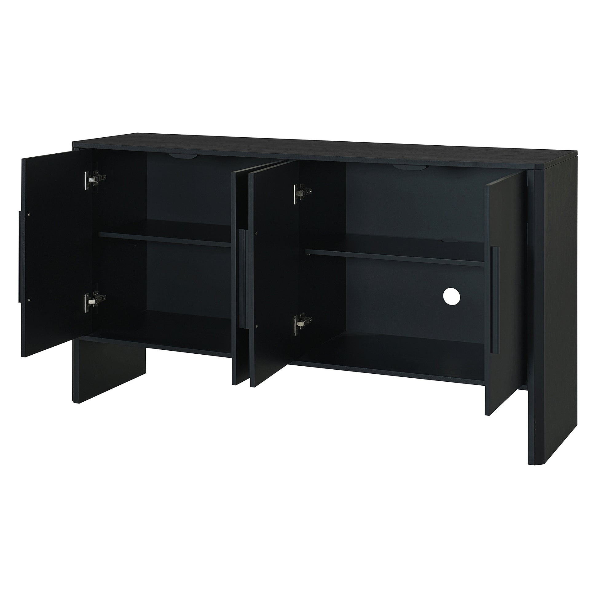 4 Door Large Storage Retro Sideboard With Adjustable Shelves And Long Handles For Kitchen, Dining Room And Living Room Black Black Mdf