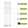 4 Tier Glass Display Cabinet, Single Door Glass Cabinet With Lock And Wheels, Floor Standing Storage Cabinet With 3 Acrylic Shelves For Living Room, Bedroom And Office, White, 15.8