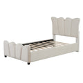 Twin Size Upholstered Platform Bed Velvet Upholstered Bed, Beige Twin Beige Velvet