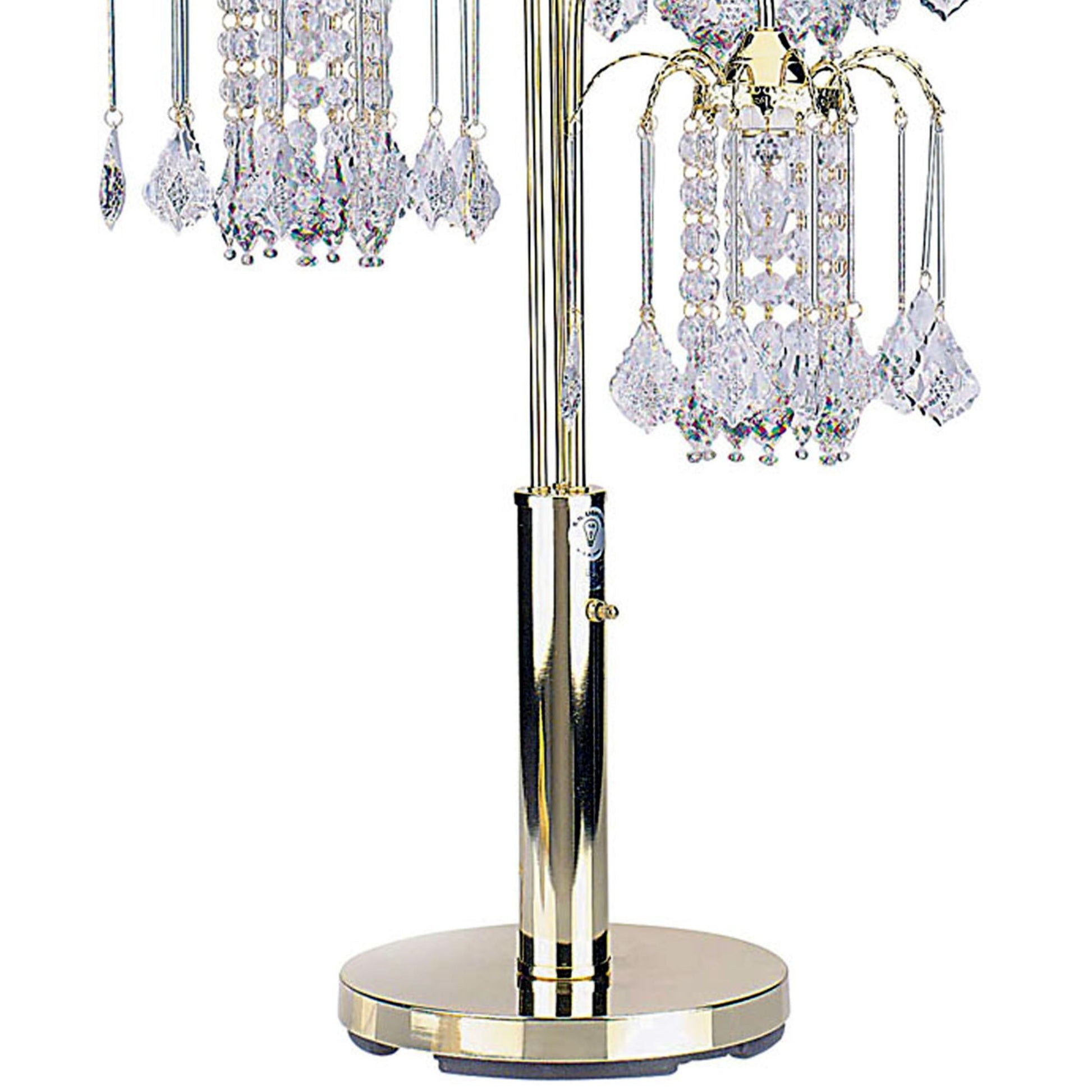 34" Tall Metal Table Lamp With Brass Finish, 3 Crystal Chandelier Lights Gold Metal