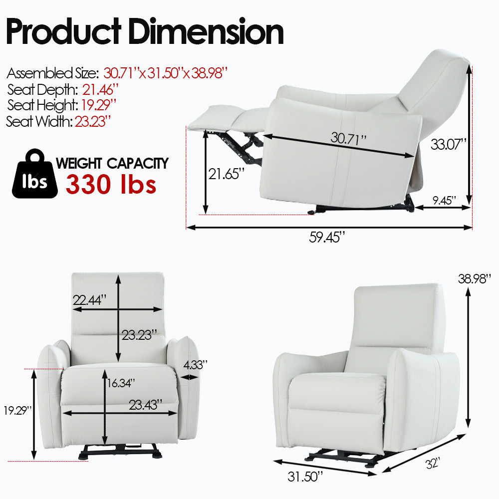 Light Gray Power Recliner Wall Hugger,Small Power Recliner For Living Room,Electric Recliner For Small Space,Reclining Sofa For Bedroom Light Gray Light Brown Wood Primary Living Space Heavy Duty