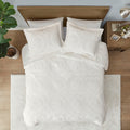 Embroidered Medallion Faux Fur Ultra Plush Comforter Mini Set King Ivory Polyester