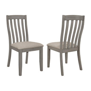 Set Of 2 Dining Chairs With Upholstered Seat In Coastal Grey Solid Grey Dining Room Dining Chairs Slat Back Set Of 2 Mdf