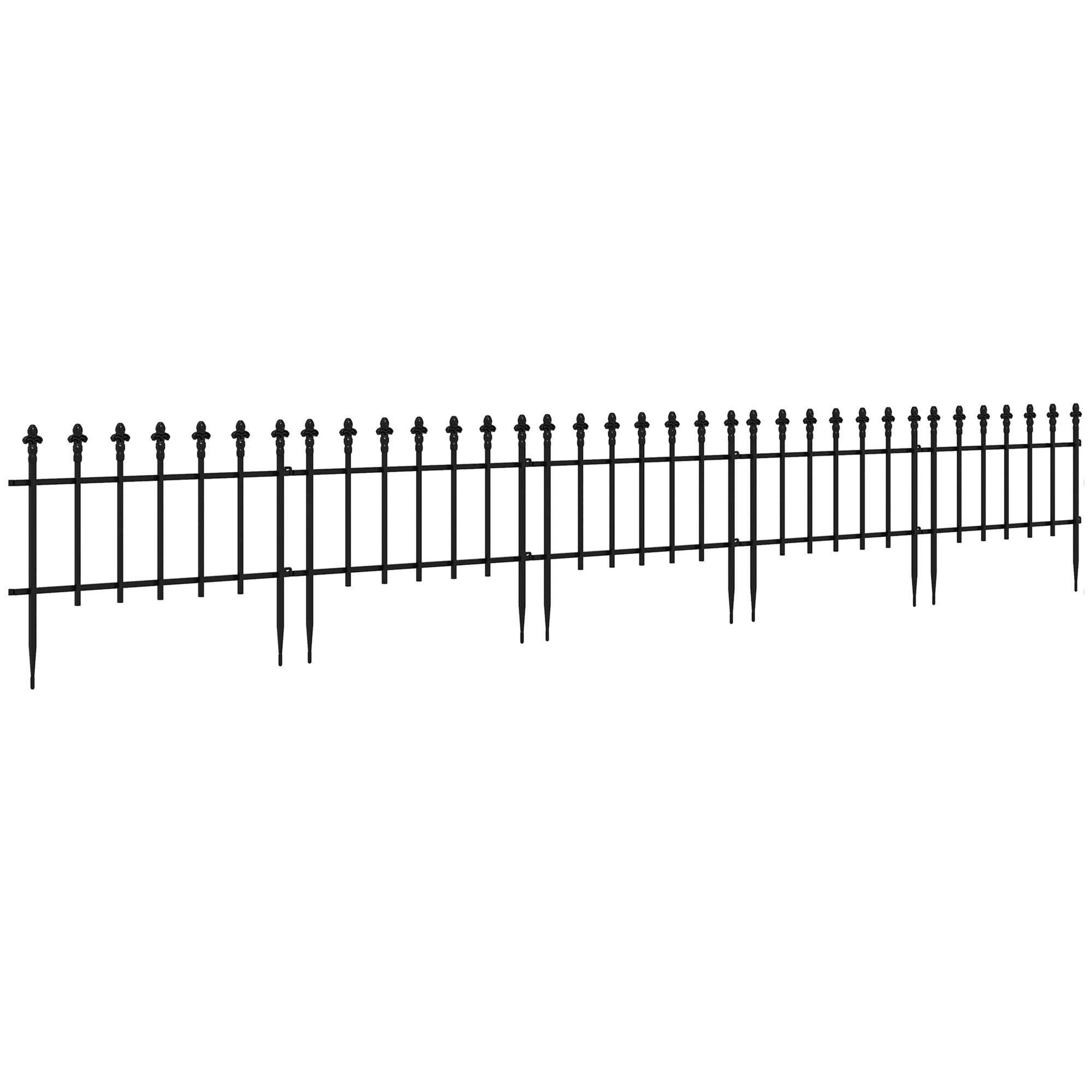 Outsunny Metal Decorative Garden Fence, 9.2' X 17.25" 5 Pack Steel Fence Panels, Decorative Border Fence For Landscape, Flower Bed, Yard Decor, Animal Barrier, Black Black Steel