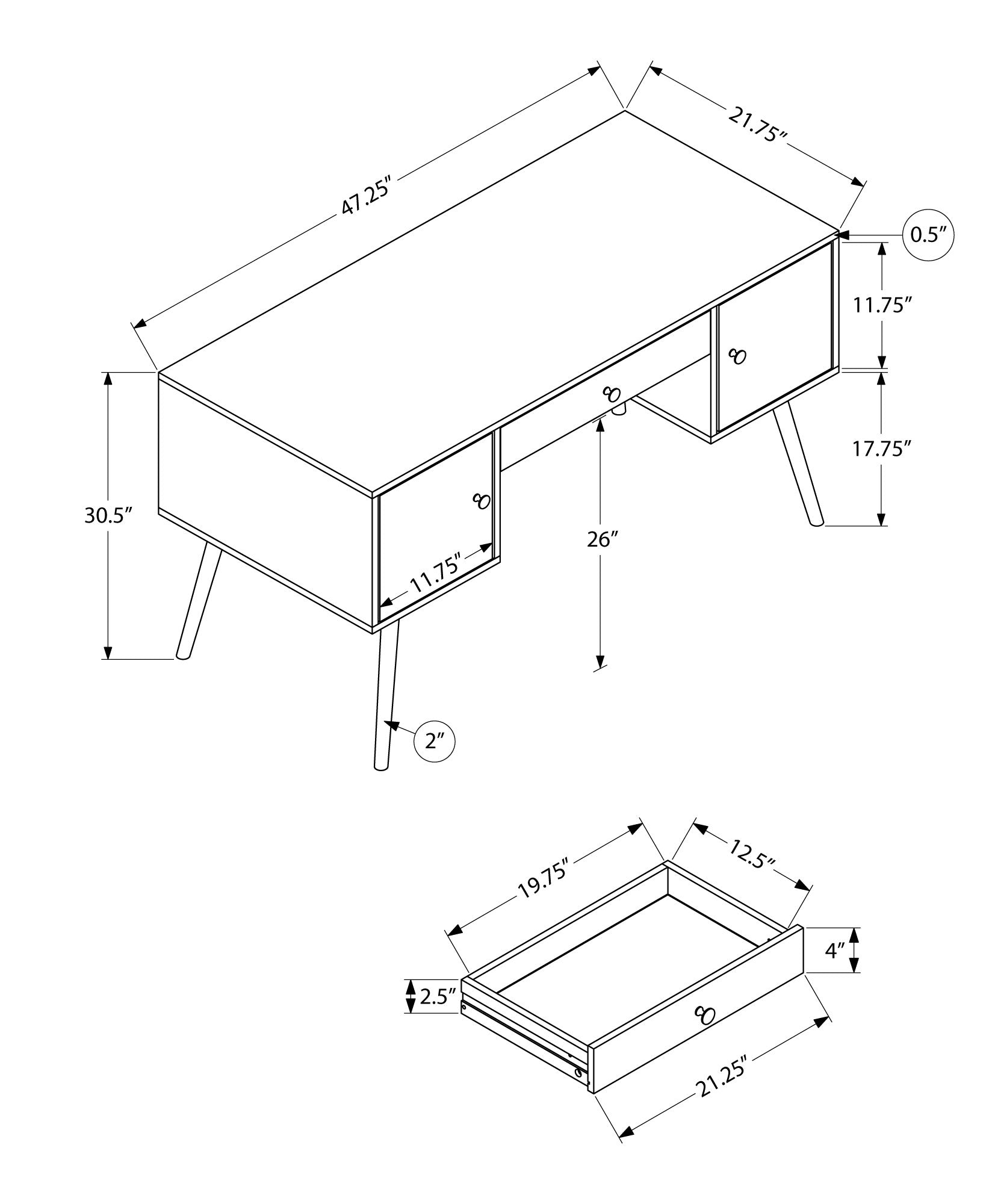 Computer Desk, Home Office, Laptop, Storage Drawers, 48"L, Work, Walnut Laminate, Mid Century Walnut Particle Board