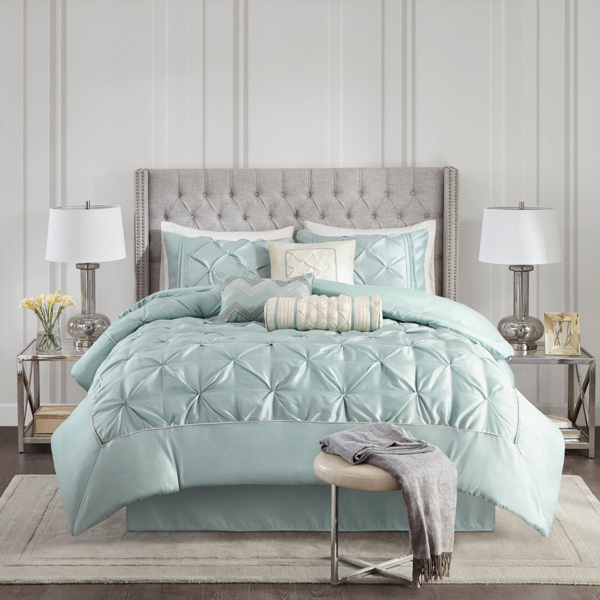 7 Piece Tufted Comforter Set Seafoam King King Seafoam Polyester