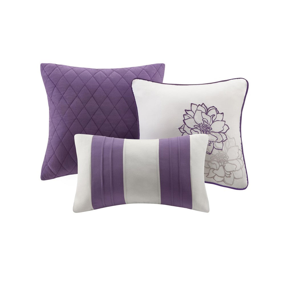 6 Piece Printed Duvet Cover Set King Purple Polyester