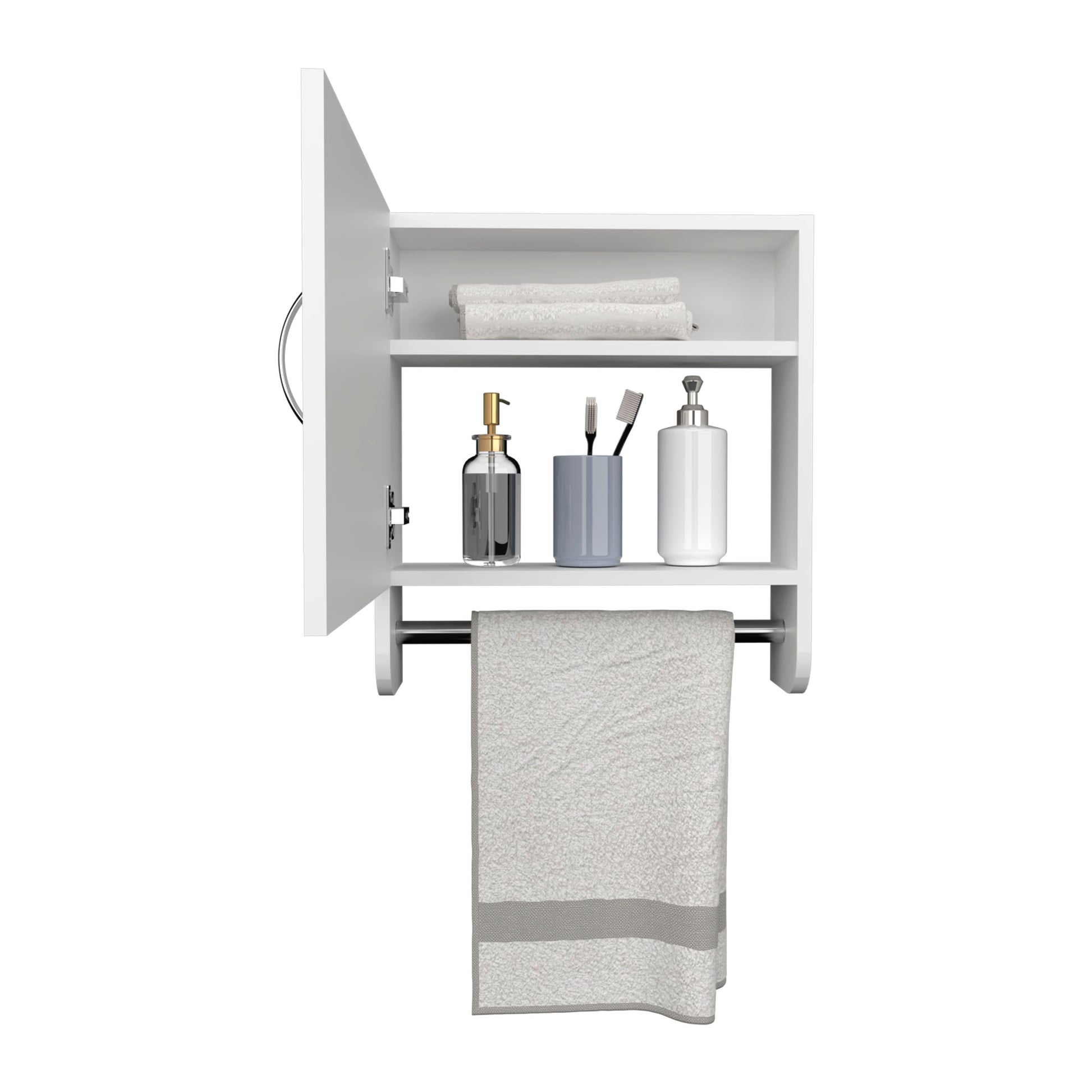 Botiq 19.7" H X 17.7" W Mirror Medicine Cabinet With Towel Rack White, One Door With Two Interior Shelves For Bathroom, Kitchen White White Particle Board