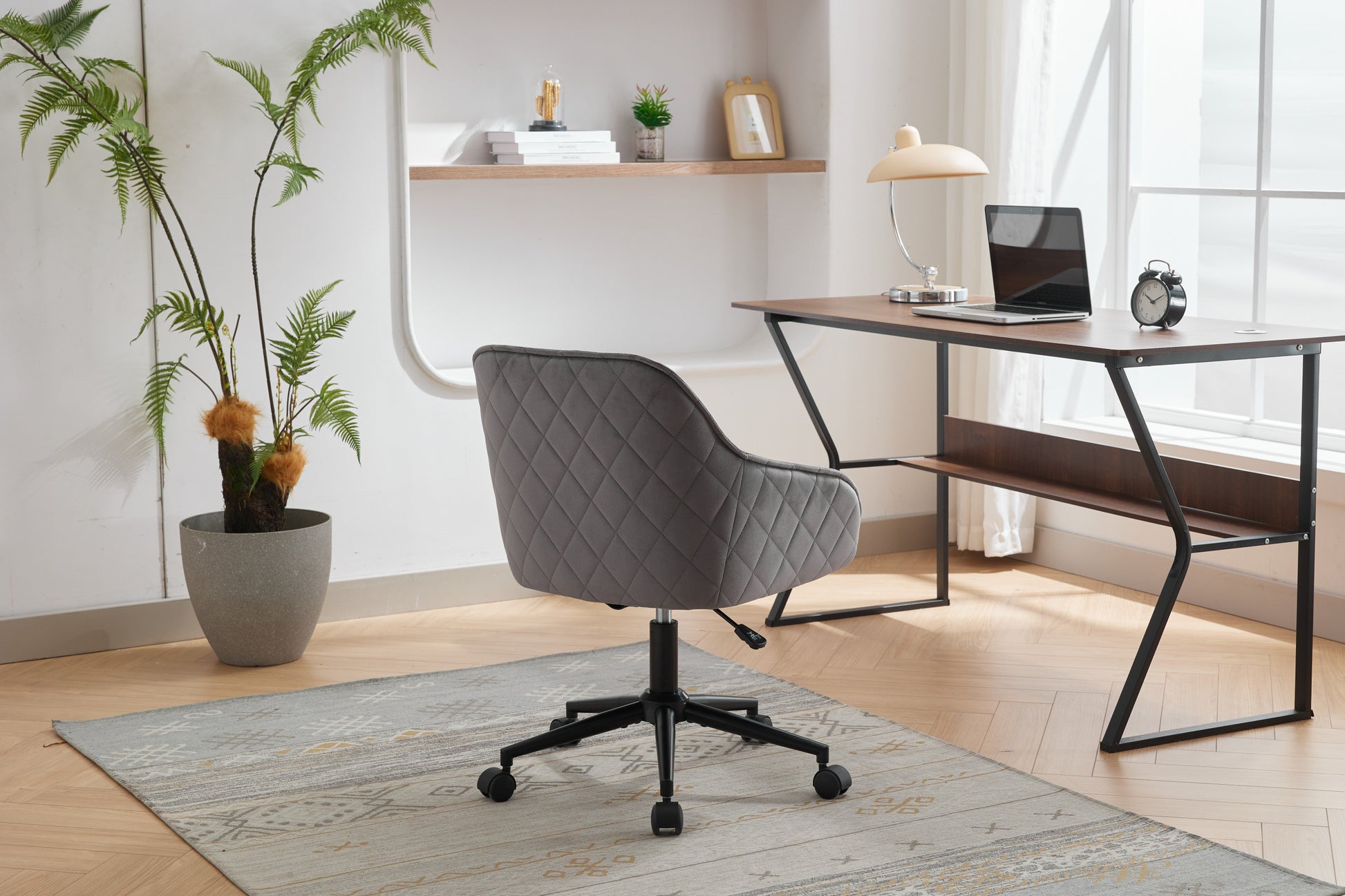 Velvet Office Desk Chair, Modern Home Desk Chair With Wheelsvanity Chairs For Living Room, Bedroom,Study Room Grey Black Foam Polyester Blend