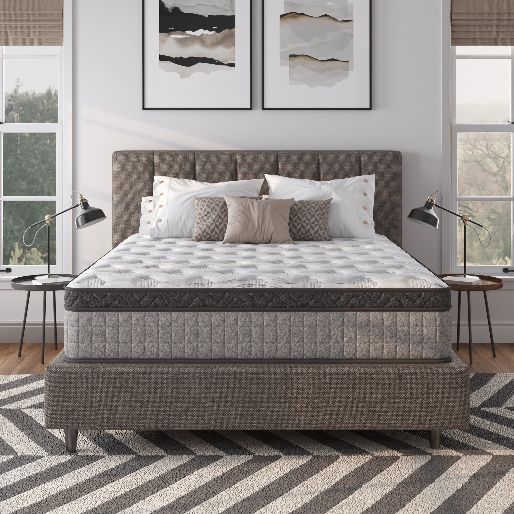 Assembled In Usa High Quality 12" Full Diamond Innerspring Hybrid And Cooling Gel Memory Foam Mattress, Pressure Relief, And Motion Isolation, Certipur Us And Oeko Tex Certified Gray Foam Spring