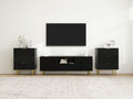 Tv Stand With Solid Ion Feet, Tv Console Table For Living Room, Bedroom Black Particle Board