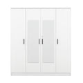 4 Door Mirror Wardrobe With Shelves, White White Plywood