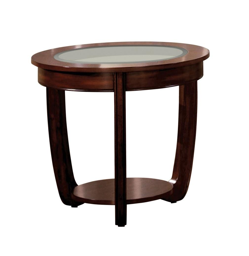 Dark Cherry 1Pc End Table Open Bottom Shelf Round Design Glass Insert Top Living Room Furniture Brown,Cherry Brown Primary Living Space Classic,Contemporary,Luxury,Traditional Rubberwood Open
