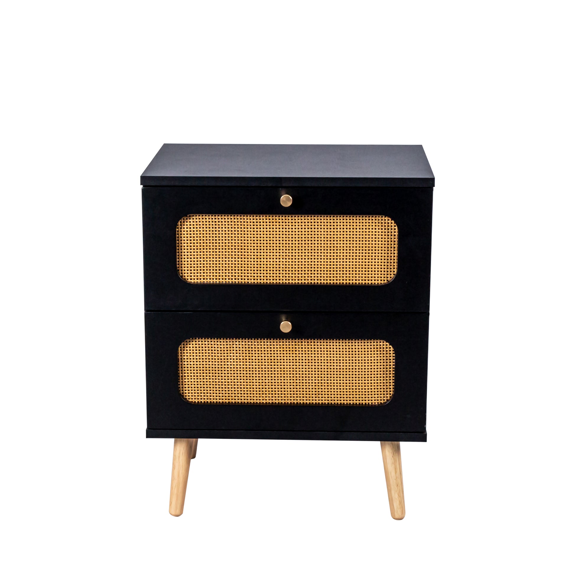 2 Drawer Rattan Nightstand For Bedroom And Living Room, End Table, Side Table With 2 Hand Made Rattan Decorated Drawers Black 2 Drawers Particle Board Mdf,Rattan