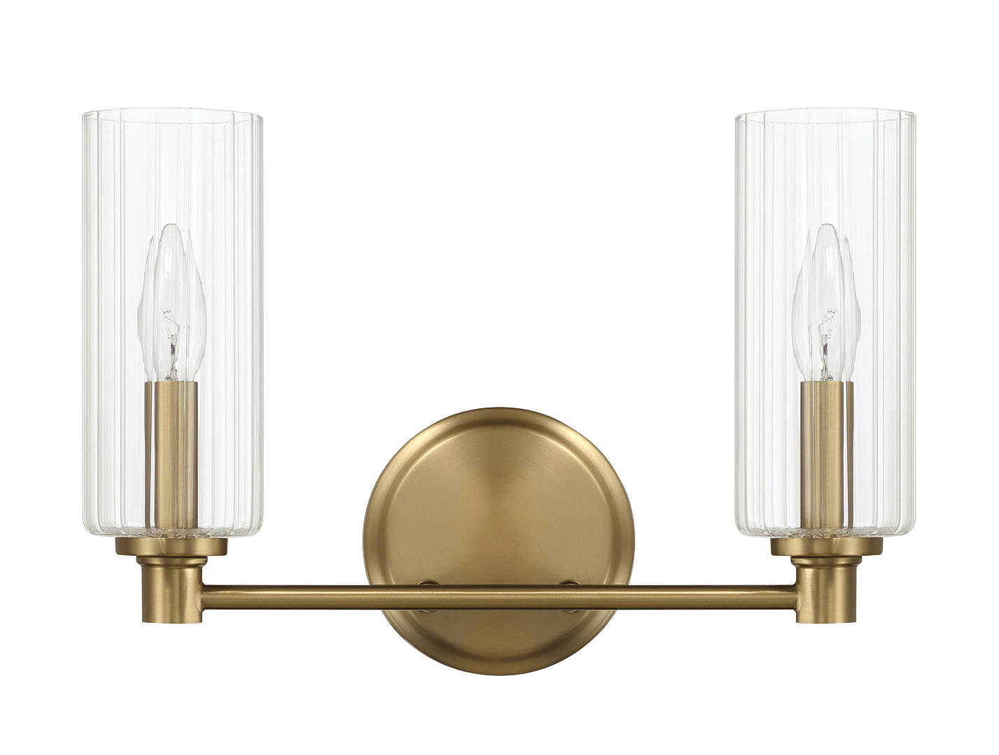 Regal Double Light Vanity With Clear Ribbed Glass Satin Brass Antique Brass,Clear Brass,Glass