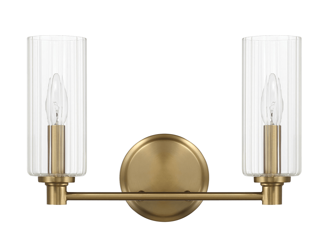 Regal Double Light Vanity With Clear Ribbed Glass Satin Brass Antique Brass,Clear Brass,Glass