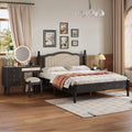 3 Pieces Bedroom Set With Queen Size Wooden Bed Frame, 1 Vintage Nightstand And 1 Makeup Vanity Set With Stool,Black Expected Arrival Time: 08.23 Queen Black 3 Piece Set Wood