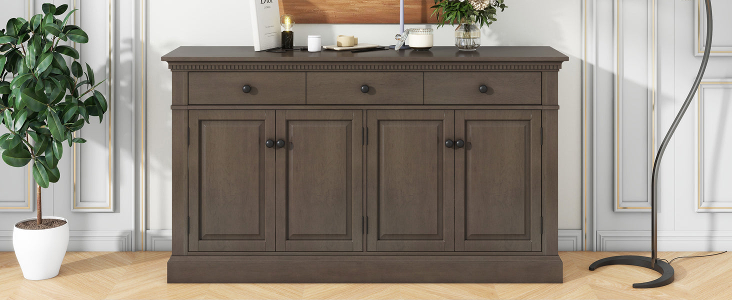 Retro Style Sideboard With Extra Large Storage Space With Three Drawers And Two Compartments For Living Room And Dining Room Taupe Taupe Solid Wood Mdf