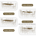 Vintage Traditional 9 Piece 82.7Inch Extendable Dining Table Set With 23.6Inch Removable Leaf And 8 Upholstered Dining Chairs For 8, Brown Cream Wood Dining Room Distressed Finish Rubberwood Rectangular Dining Table With Bench Wood Wood Cream Brown Seats