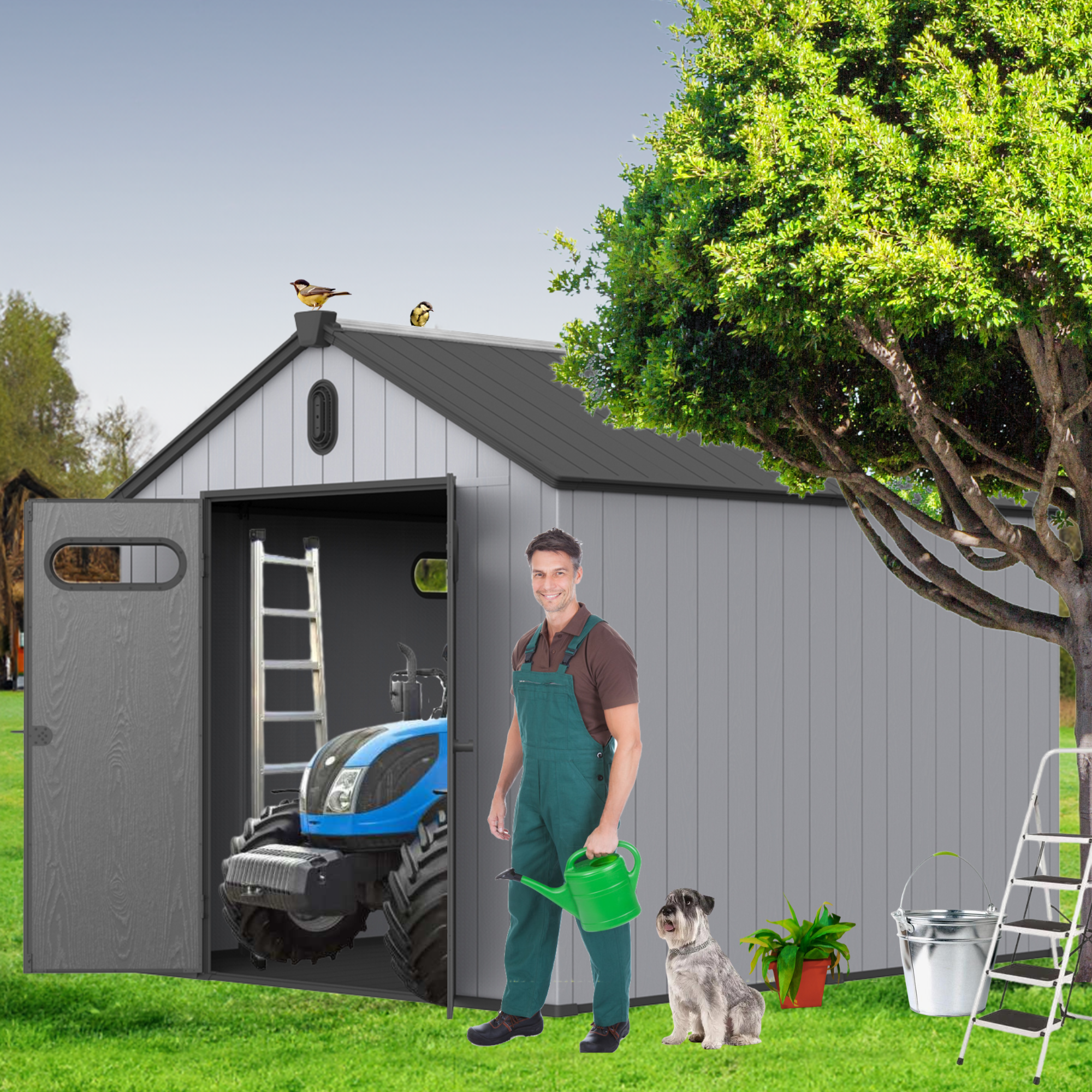 Xwt013 8*10Ft Plastic Storage Shed For Backyard Garden Big Spire Tool Storage Black Grey Garden & Outdoor Plastic