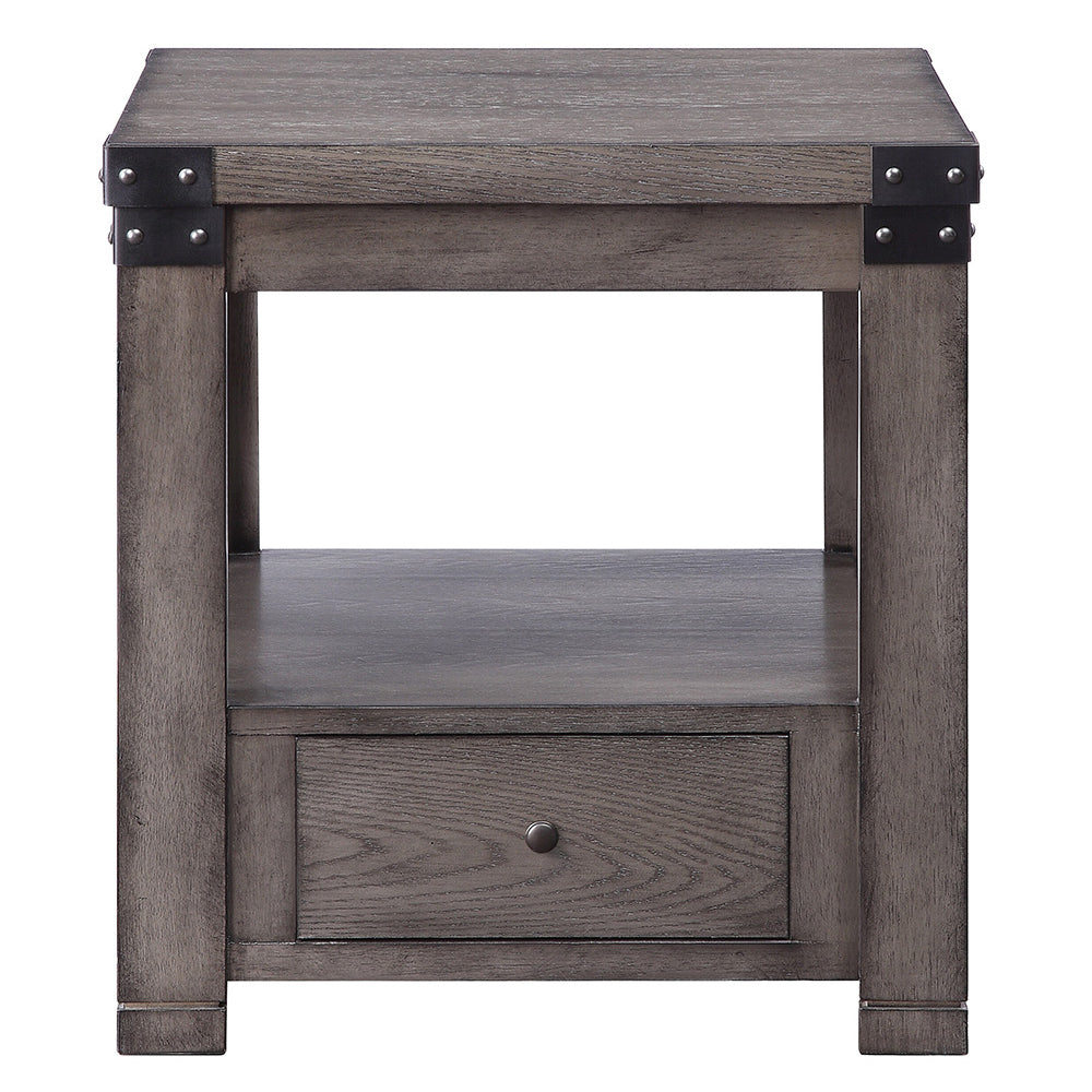 Ash Grey End Table With Square Leg Grey Primary Living Space Rubberwood Drawers Rectangular Wood