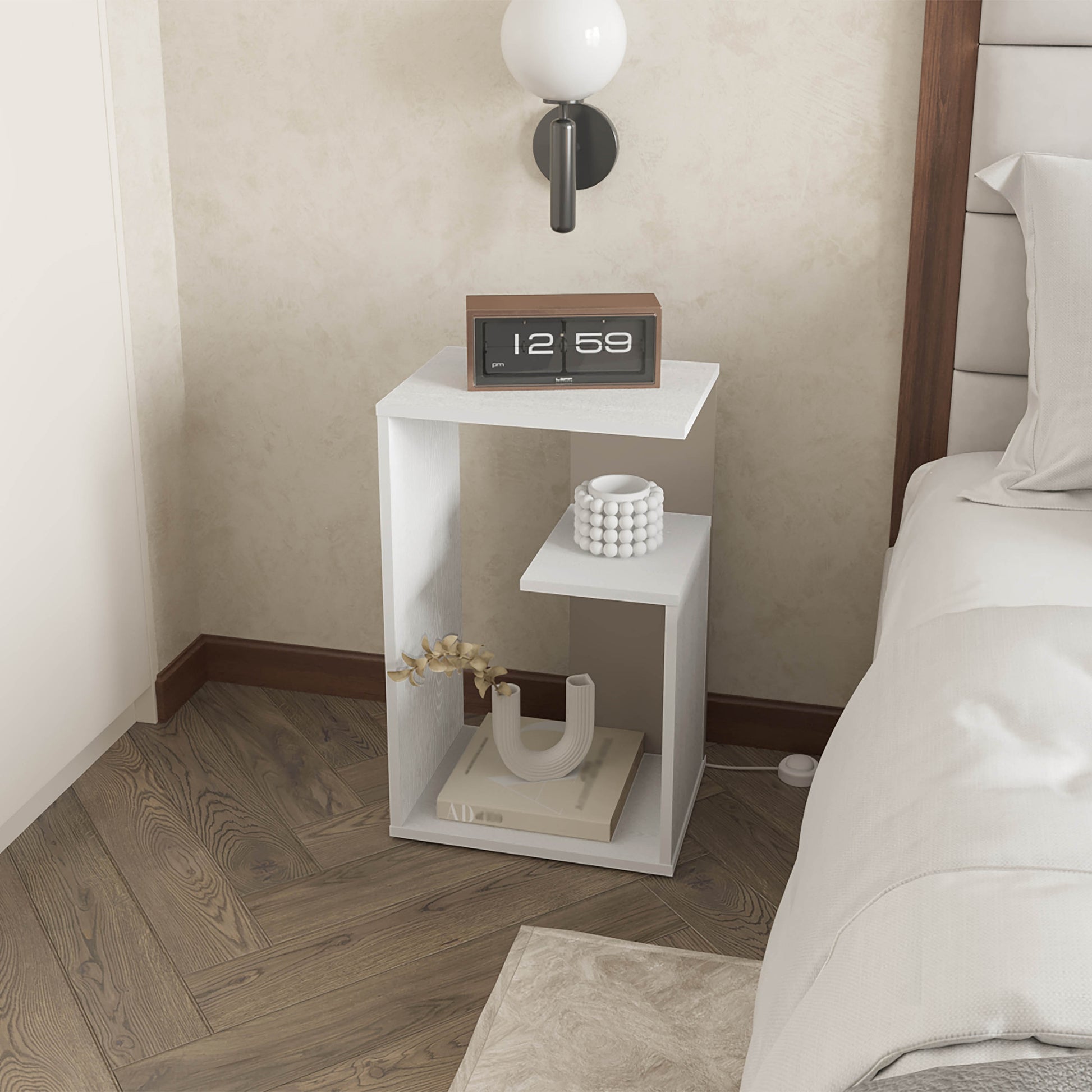 Vega Side Table In Melamine With Open Storage, White White Primary Living Space Modern Particle Board Melamine