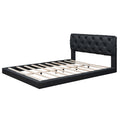 Queen Size Tufted Upholstered Platform Bed, Black Box Spring Not Required Queen Black Wood Bedroom Bed Frame Faux Leather Upholstered