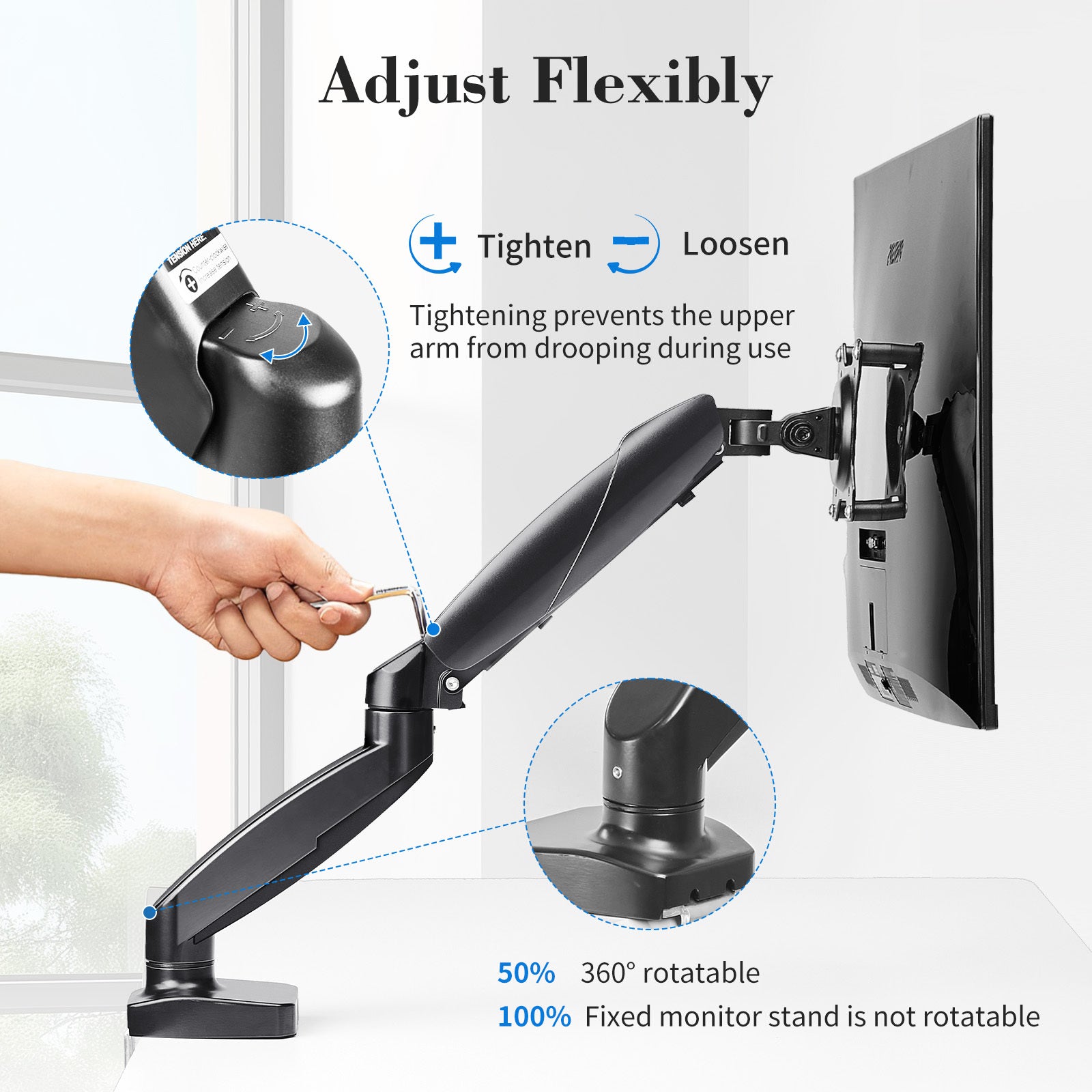 The Monitor Arm Is Adjustable For Desktop Mount And Fits 15 27 Inch Monitors With Weight Capacities Up To 15.4 Pounds, Black Black Iron