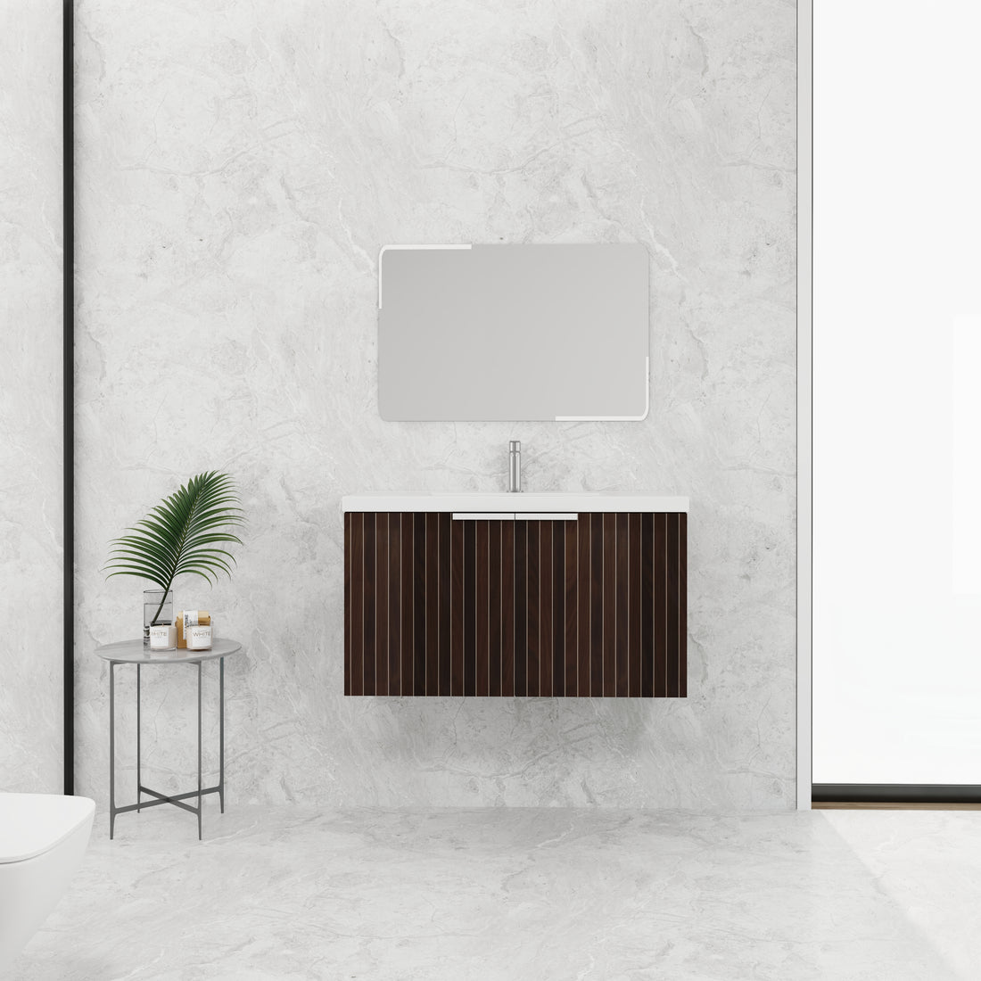 36 Inch Bathroom Cabinet With Resin Sink,Soft Close Doors,Float Mounting Design Silver Brown Stripe Bathroom Modern Plywood Plywood