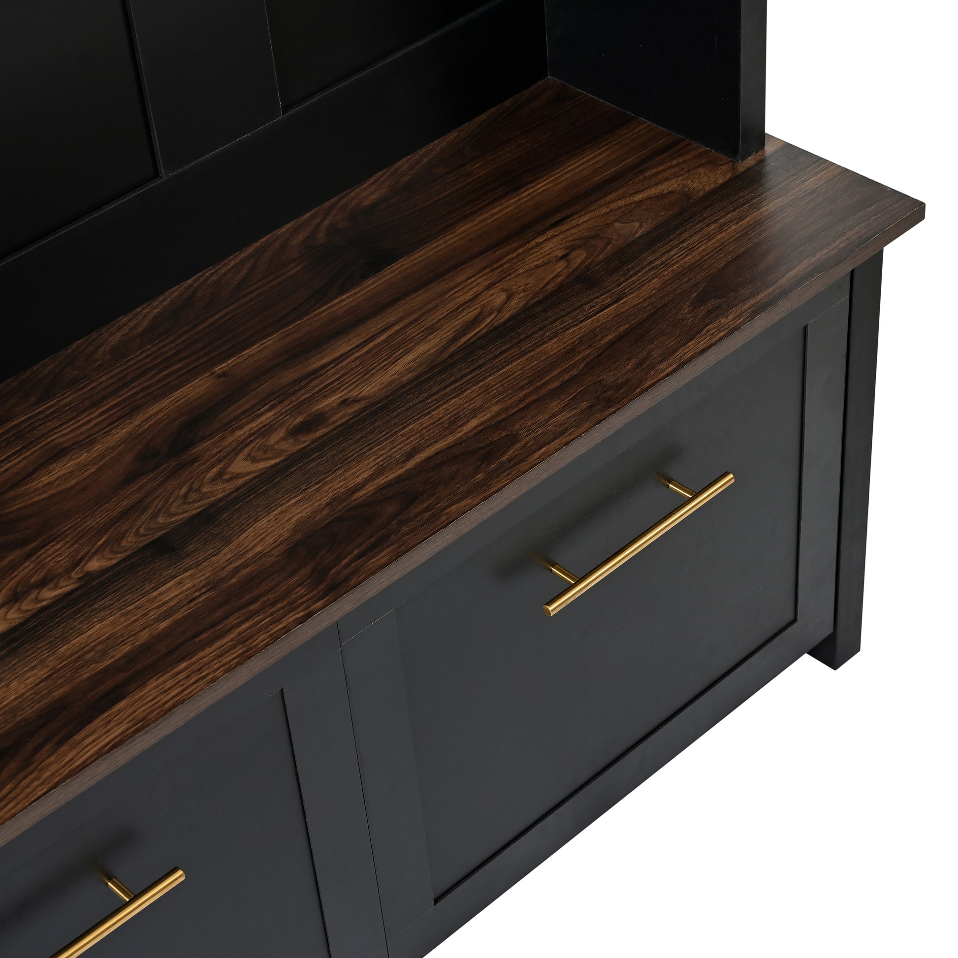 Versatile 4 In 1 Hall Tree With 6 Golden Hooks, Wood Grain Bench With Multiple Storage Space, Entryway Coat Rack With 2 Drawers For Living Room, Hallway, Black, 76.6''H Old Sku:N721S000034B Black