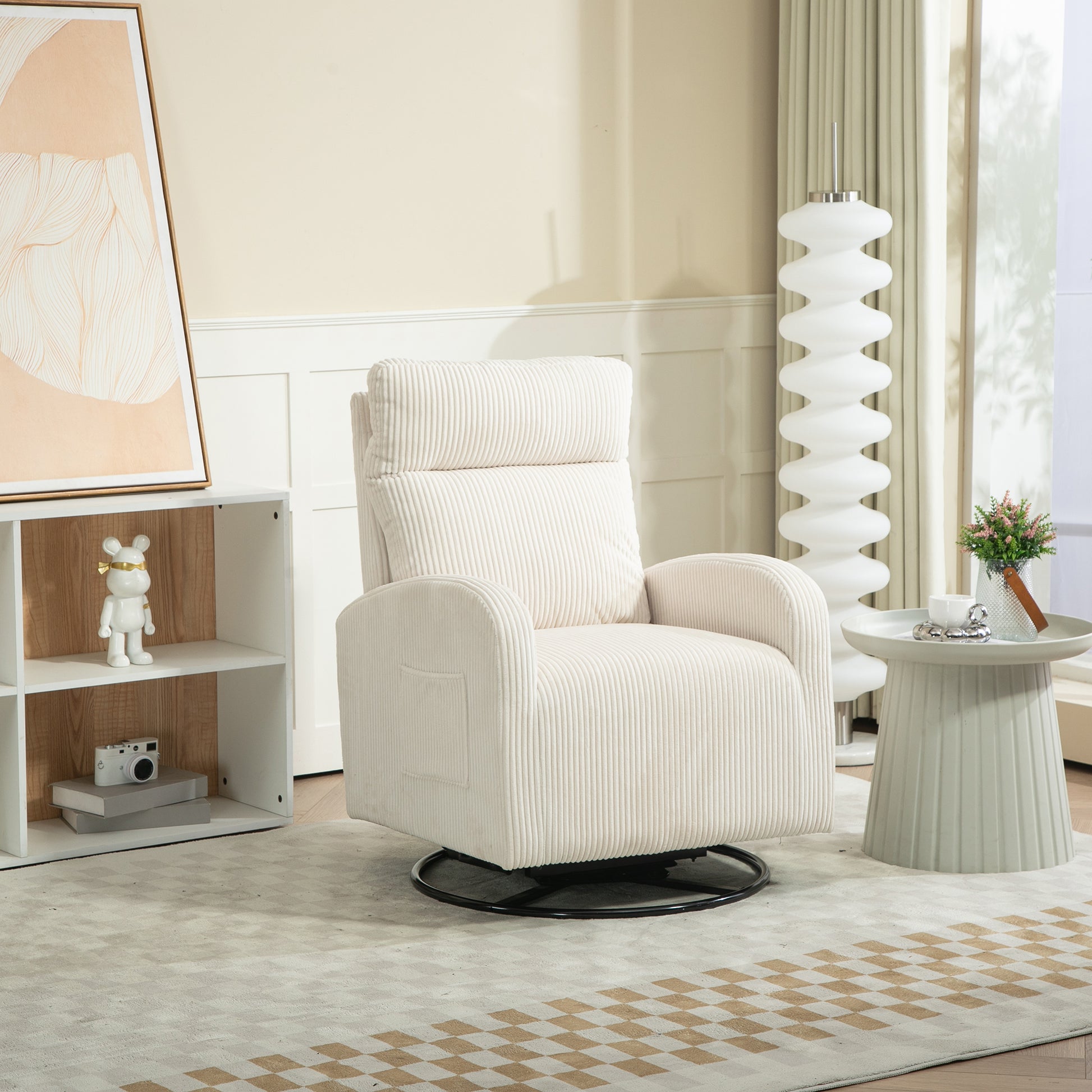 Jiada Upholstered Swivel Glider.Flannel Fabric.Rocking Chair For Nursery In Beige.Modern Style One Left Bag Beige Primary Living Space Foam Fabric Metal