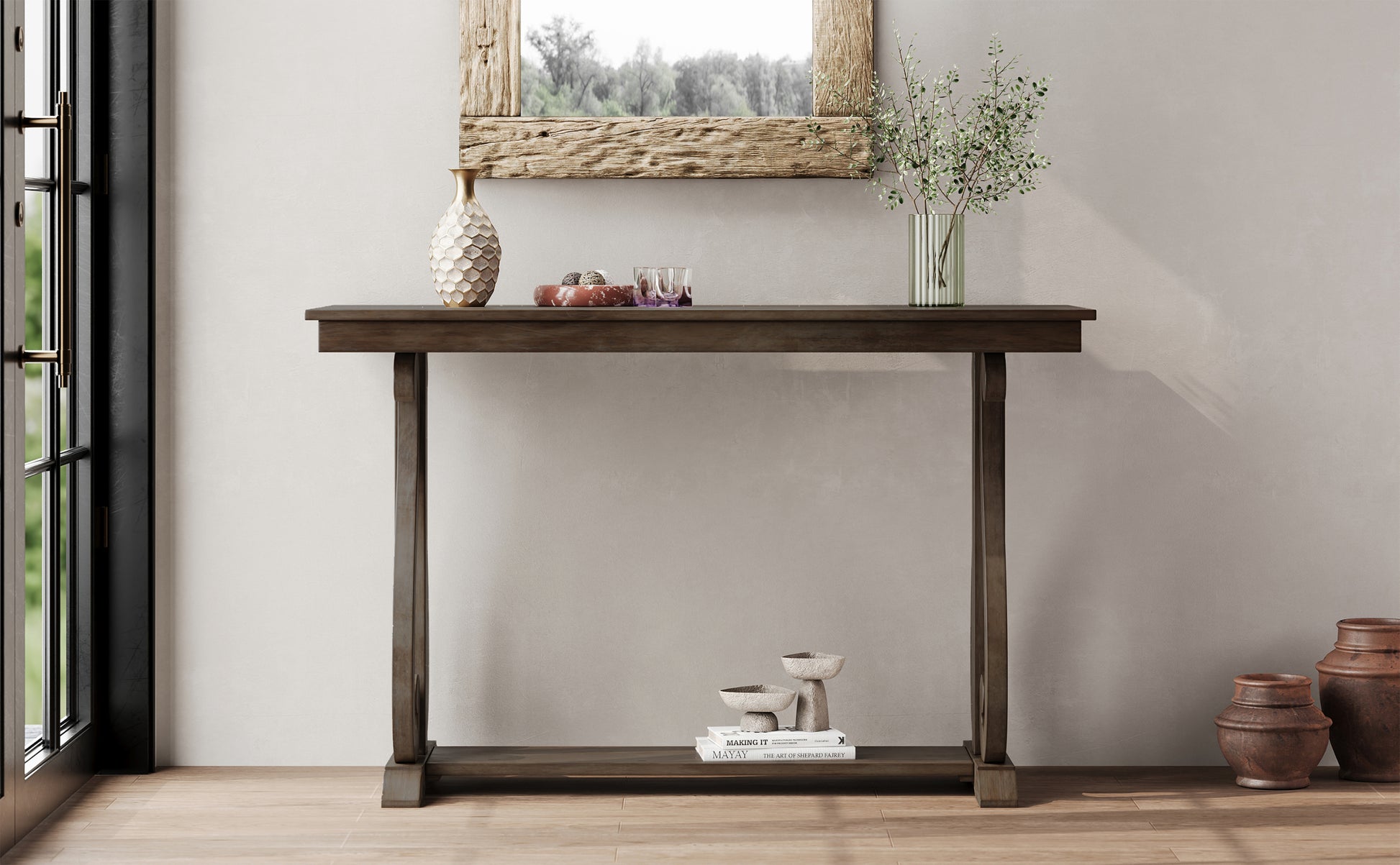 48 Inch Rustic Vintage Console Tablefarmhouse Style Entryway Table With Open Shelf And Sturdy Construction For Entryway And Living Room Walnut Walnut Distressed Finish Primary Living Space Antique,Rustic,Vintage Open Storage Console Tables Brushed