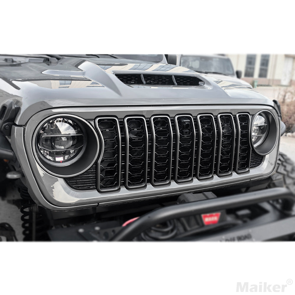 Front Mesh Grille Grid Grill For 2018 2024 Jeep Wrangler Rubicon Sahara Sport Jl Jt Grill With Camera Hole Black Plastic Black Abs