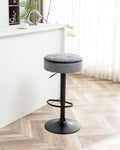 Round Storage Bar Stool Set Of 2, Grey Linen Height Adjustable Barstool, 360 Counter Height Swivel Stool, Armless Bar Chair With Metal Frame For Kitchen Counter Dining Living Room Grey Set Of 2 Foam Linen