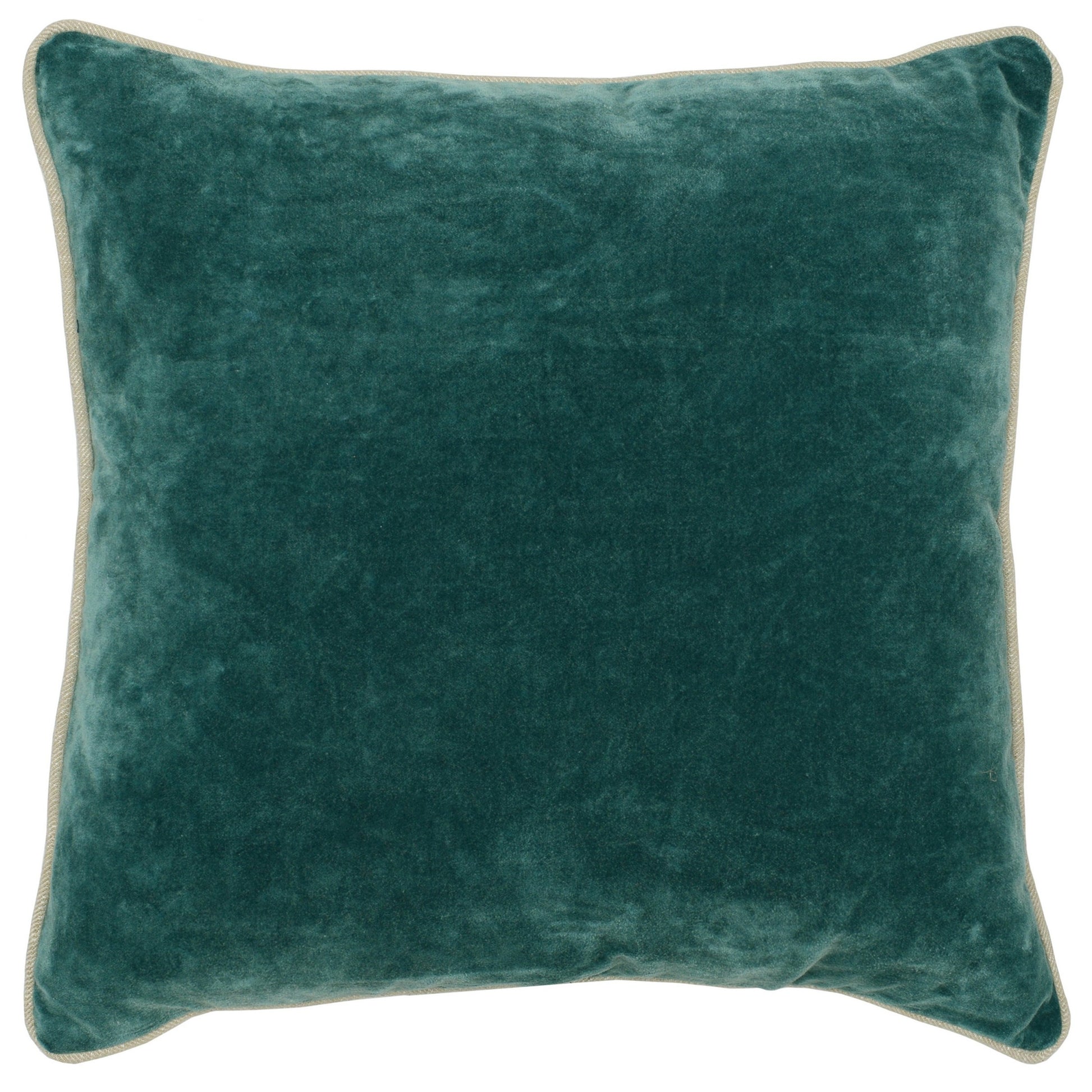 Square Fabric Throw Pillow With Solid Color And Piped Edges, Teal Green Green Fabric