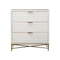 Honeycomb Design 3 Drawer Chest With Metal Legs, Small, White White Wood Metal