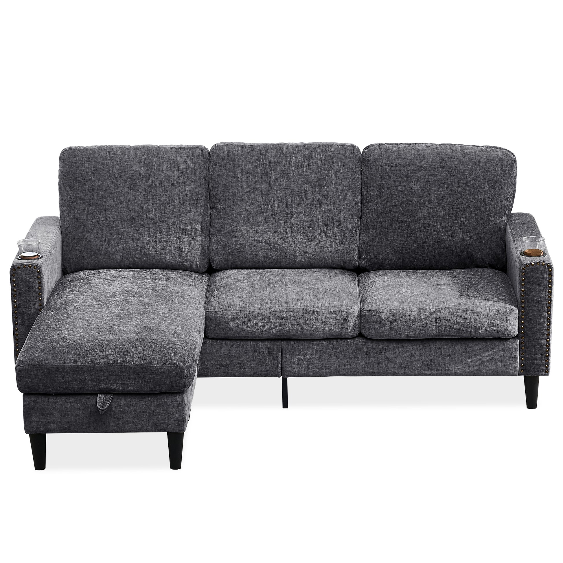 Modern Design Chenille 3 Seat L Shape Sectional Sofa With Storage Chaise For Apartment, Studio, Office,Living Room,L Shape Dark Grey Dark Gray Chenille Metal Primary Living Space Soft Modern Foam