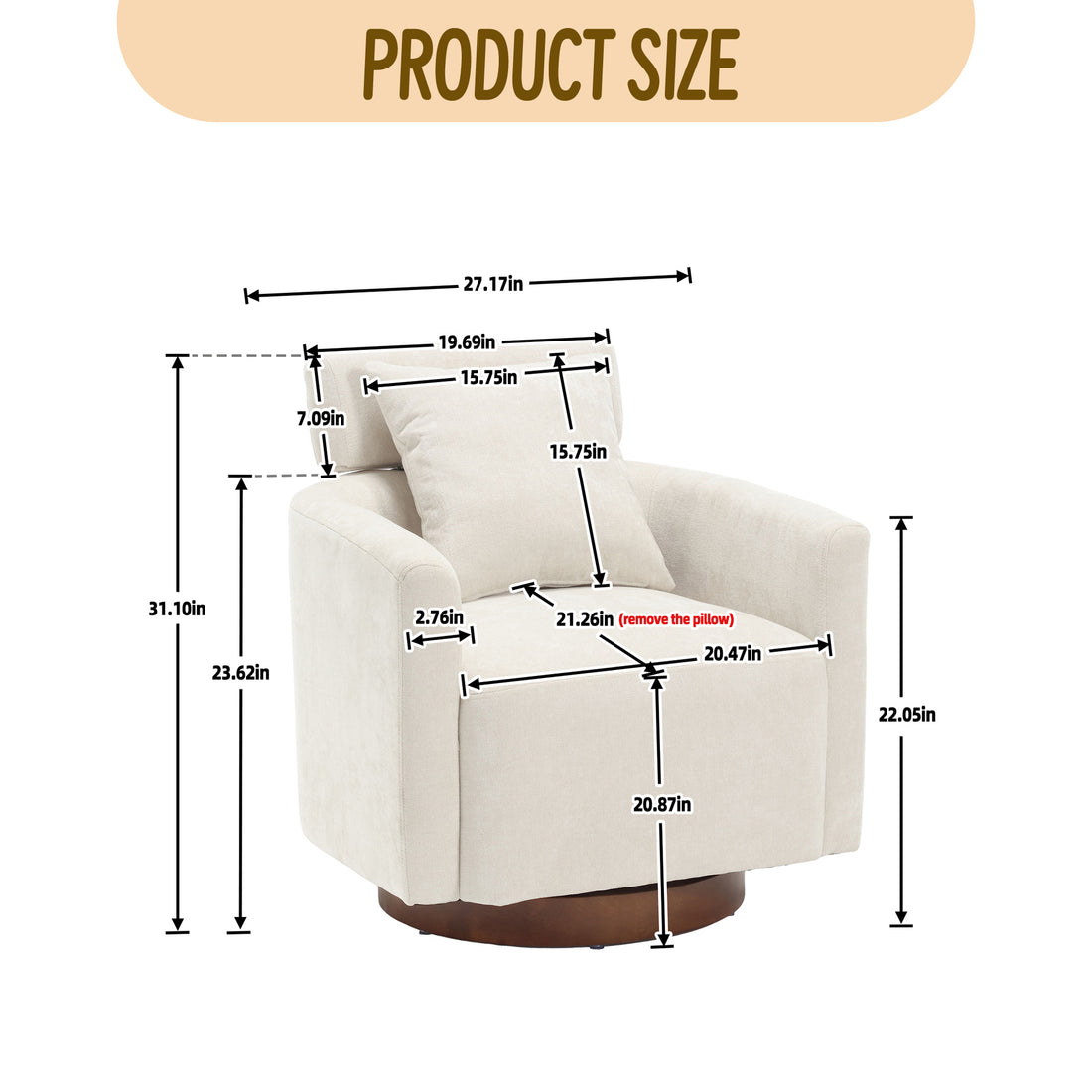 Coolmore 360 Degree Rotation Design, Multi Gear Adjustment Backrest, Soft And Comfortable Chenille Fabric, Ergonomic Design Of The Living Room Chair Beige Chenille