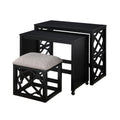 Desks And Stool Set 3Pc Black Finish Rolling Desk With Casters, 2 Charging Ports Home Office Furniture Black Primary Living Space Contemporary Desk Rectangular Wood