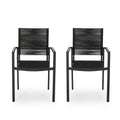 Outdoor Modern Aluminum Dining Chair With Rope Seat Set Of 2 , Dark Gray And Black Black Aluminium