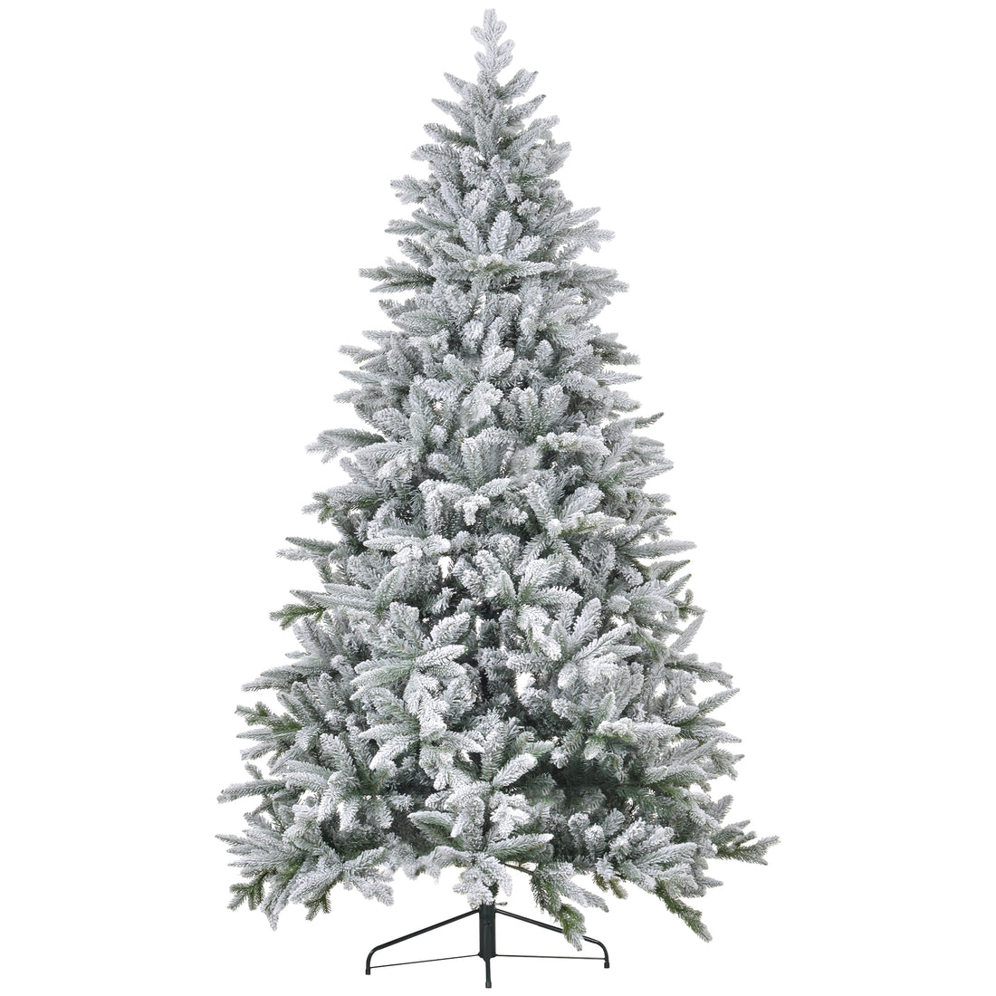 Homcom 8Ft Snow Flocked Artificial Christmas Tree With 2003 Tips, Foldable Metal Stand, Easy Assembly, Hinged Xmas Tree For Home, Office, Holiday, Green Green Plastic