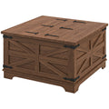 Homcom Farmhouse Coffee Table With Storage, Center Table With Hinged Lift Top And Hidden Space, Square Coffee Table For Living Room, Distressed Brown Brown Particle Board