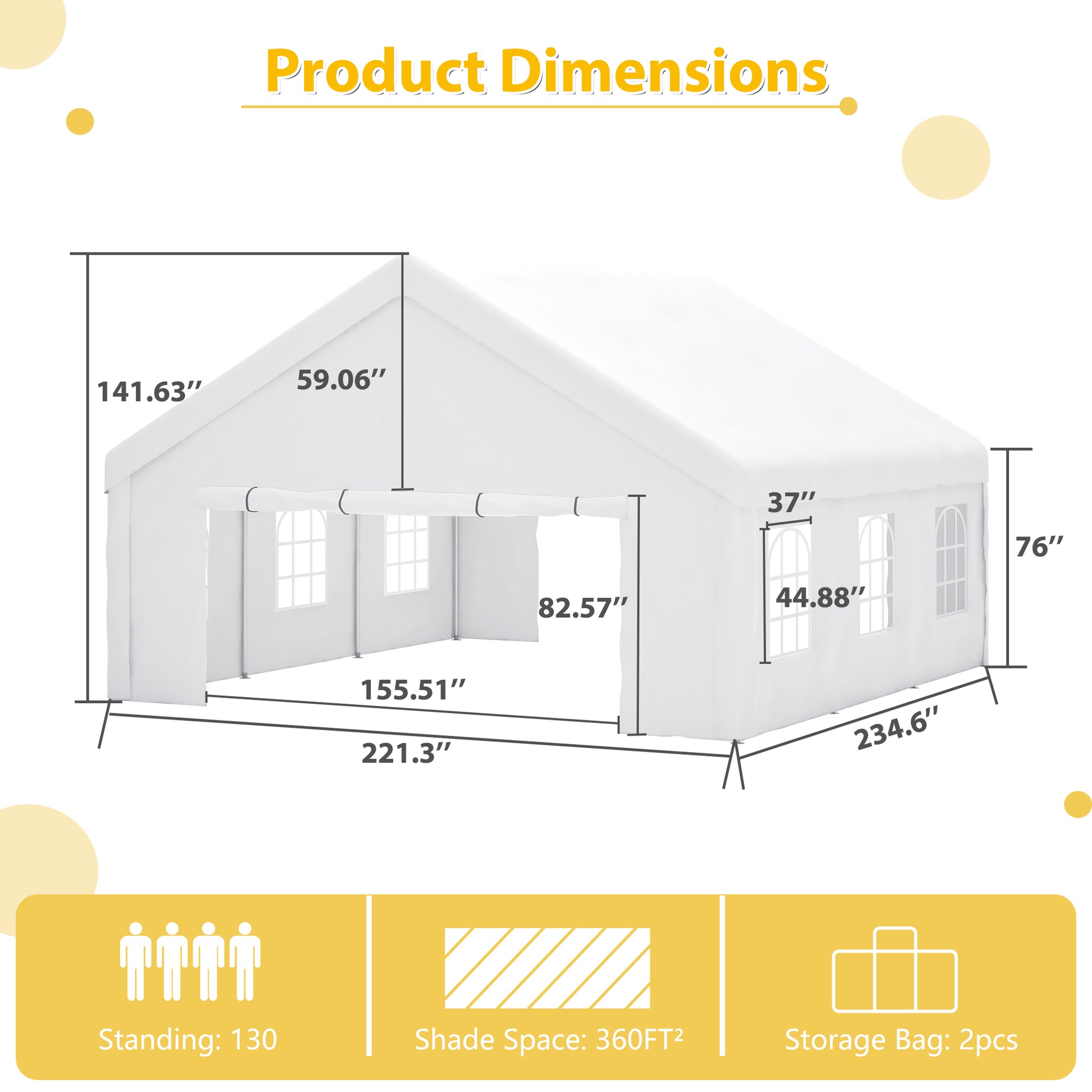 20X20Ft Party Tent Heavy Duty, Large Wedding Event Shelters With 2 Storage Bags & Removable Sidewalls, Outdoor Canopy Gazebo Commercial Tents For Parties Carport Camping Garden Patio White Metal