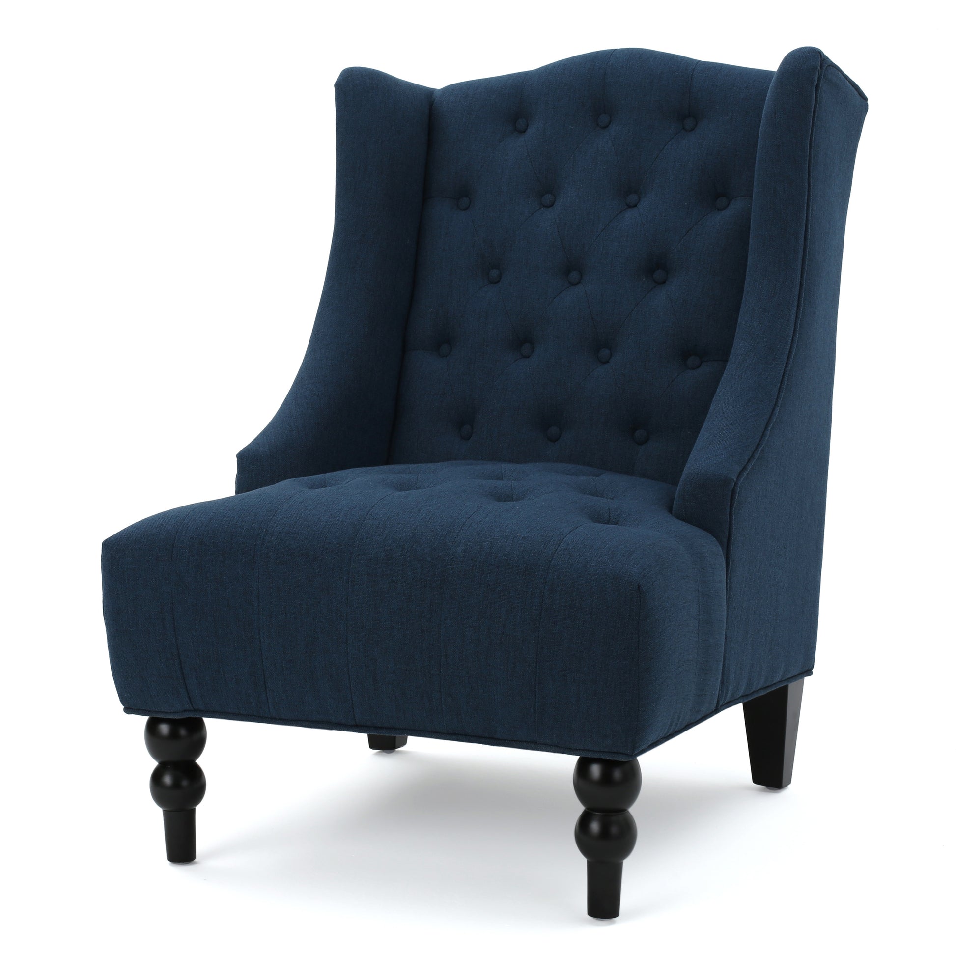 Upholstered Wingback Chair Navy Blue Linen