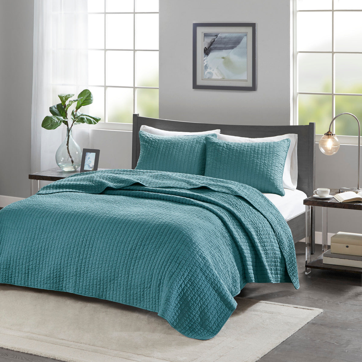 2 Piece Quilt Set Teal Twin Twin Xl Twin Teal Microfiber