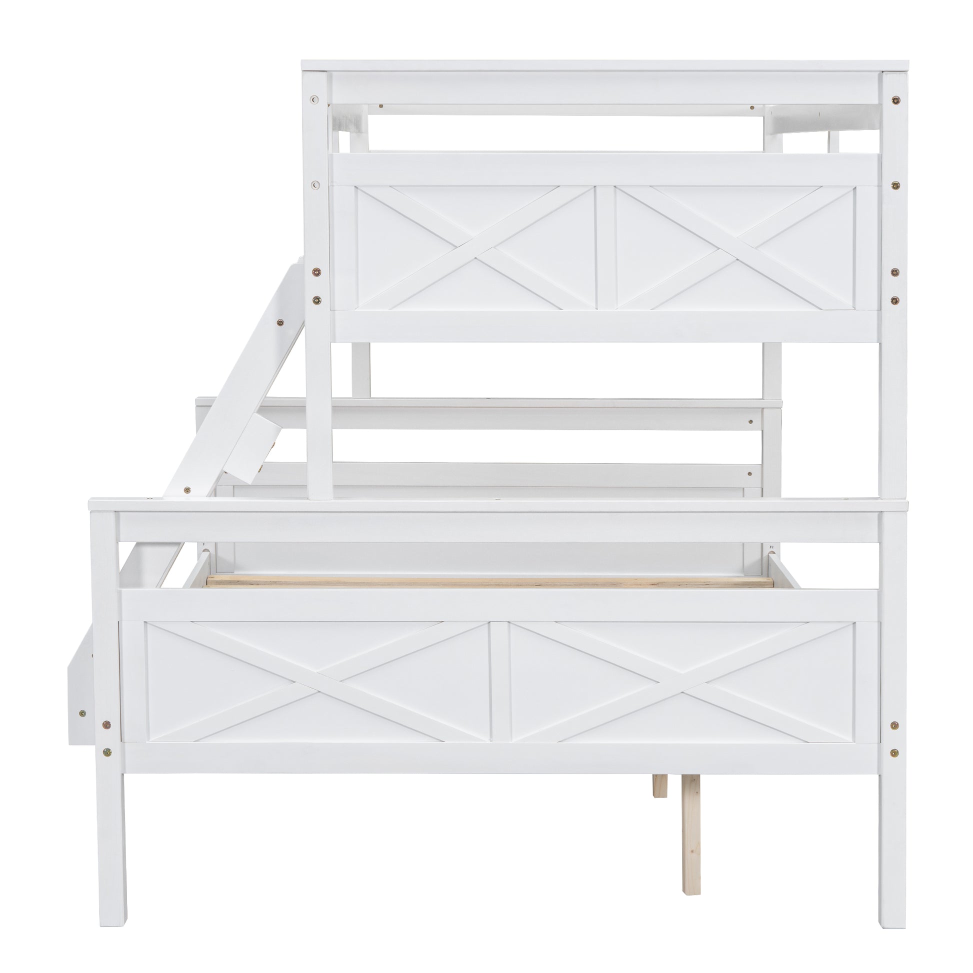 Twin Over Full Bunk Bed With Ladder, Safety Guardrail, Perfect For Bedroom, White Box Spring Not Required Twin White Wood Bedroom Bunk Pine