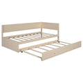 Twin Size Wood Daybed With Trundle And Guardrail, Beige Box Spring Not Required Beige Wood Solid Wood Mdf